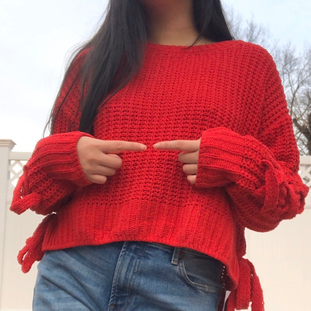 red knit sweater